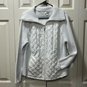 Ladies Knit and Polyester Woven Zippered Top